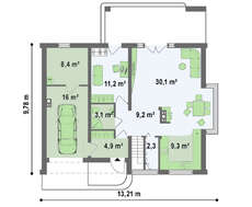 Проект комфортного коттеджа с одинарным гаражом