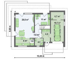 Мансардный коттедж с гаражом в традиционном стиле