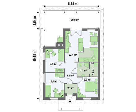 Привлекательный проект дачного дома с крытой террасой