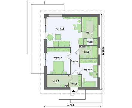 Проект небольшого одноэтажного коттеджа с входом сбоку
