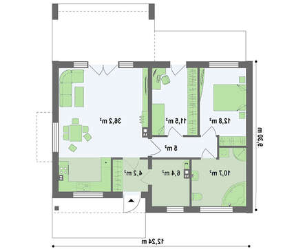 Проект одноэтажного коттеджа хай-тек с необычной террасой