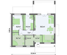 Проект одноэтажного коттеджа хай-тек с необычной террасой