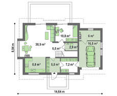 Проект современного коттеджа с 5-ю спальнями и встроенным гаражом
