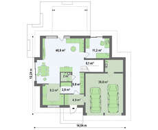 Проект коттеджа с симпатичными окнами и гаражом для двух автомобилей