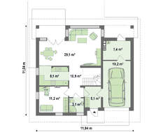 Проект оригинального коттеджа со встроенным гаражом и остекленной гостиной