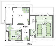 Проект дома с оригинальными окнами и гаражом на 2 авто