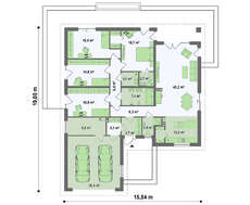 Проект одноэтажного дома с выступающим фронтальным гаражом
