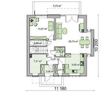 Проект недорогого простого коттеджа с двускатной кровлей