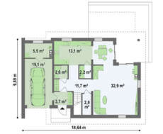 Проект небольшого дома с мансардой и гаражом с левой стороны