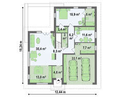 Проект небольшого дачного коттеджа с фасадными окнами на мансарде