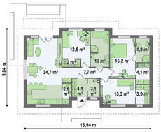 Проект классического компактного и удобного одноэтажного дома