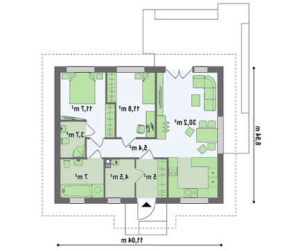 Проект простого одноэтажного дома в классическом стиле