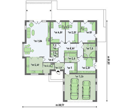Проект классического одноэтажного дома с гаражом для двух автомобилей