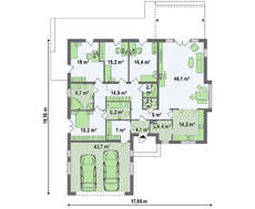 Проект классического одноэтажного дома с гаражом для двух автомобилей