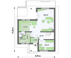 Проект романтичного маленького коттеджа с мансардой для небольшого участка