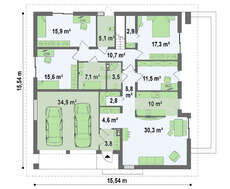 Проект коттеджа с многоскатной крышей и мансардой свободной планировки