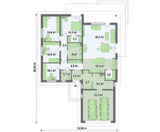 Проект одноэтажного просторного коттеджа в традиционном стиле