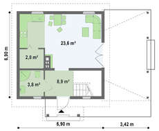 Проект коттеджа с деревянным фасадом и боковой террасой