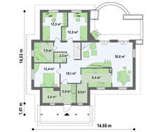 Проект одноэтажного коттеджа с большим чердаком