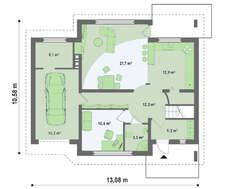 Проект коттеджа с жилой мансардой и гостевой спальней на первом этаже