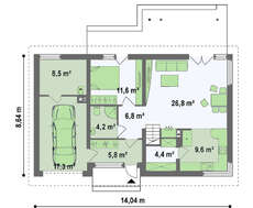 Проект загородного дома с красивой мансардой и встроенным гаражом