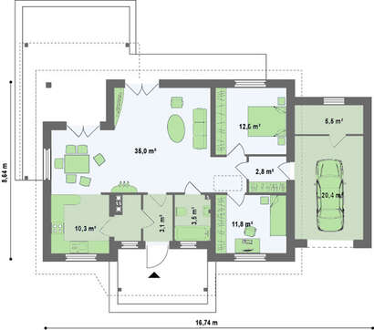 Проект небольшого дачного дома в традиционном стиле