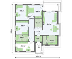 Просторный одноэтажный дом с большими окнами