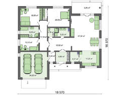 Проект коттеджа с фронтальным гаражом для 2-х машин