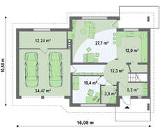 Классический проект мансардного дома со сдвоенным гаражом