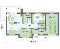 Экономичный проект дома с мансардой и гаражом