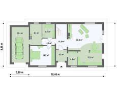 Проект просторного классического коттеджа с мансардой и 2 спальнями