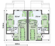 Проект 2-х этажного коттеджа на две семьи с гаражом
