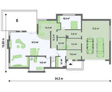 Проект двухэтажного коттеджа с плоской крышей и пристроенным гаражом