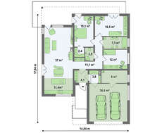 Просторный одноэтажный коттедж в стиле хай-тек с двумя спальнями
