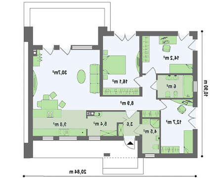 Стильный проект современного одноэтажного коттеджа хай-тек с плоской крышей