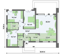 Стильный проект современного одноэтажного коттеджа хай-тек с плоской крышей
