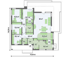 Современный одноэтажный проект коттеджа с плоской кровлей