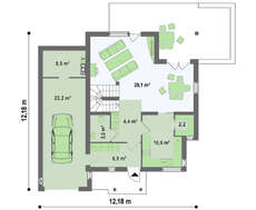 Проект коттеджа с оригинальной мансардой и гаражом на 1 машину