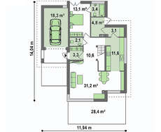 Проект двухэтажного коттеджа вытянутой формы