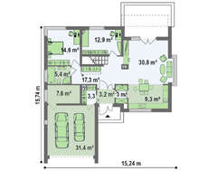 Проект двухэтажного загородного дома с террасой над гаражом