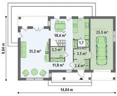 Проект 1,5-этажного дома с 3-я спальнями на втором этаже