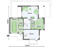 Аккуратный двухэтажный коттедж с плоской крышей