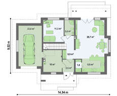 Проект функционального дома с мансардой, гаражом