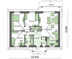 Проект 1-о этажного дома в европейском стиле