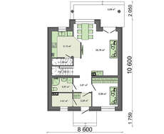 Проект 1,5-этажного загородного дома с кухней на южной стороне