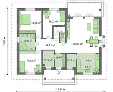 Проект классического 1,5-этажного коттеджа с красивыми окнами