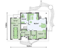 Проект классического просторного коттеджа с гаражом и балконами