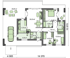 Проект одноэтажного дома хай-тек с бассейном и прозрачным гаражом