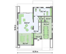 Проект современного двухэтажного дома хай-тек с встроенным гаражом