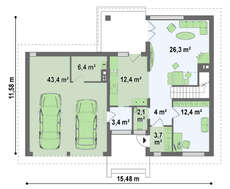 Проект классического двухэтажного этажного дома с гаражом на два автомобиля